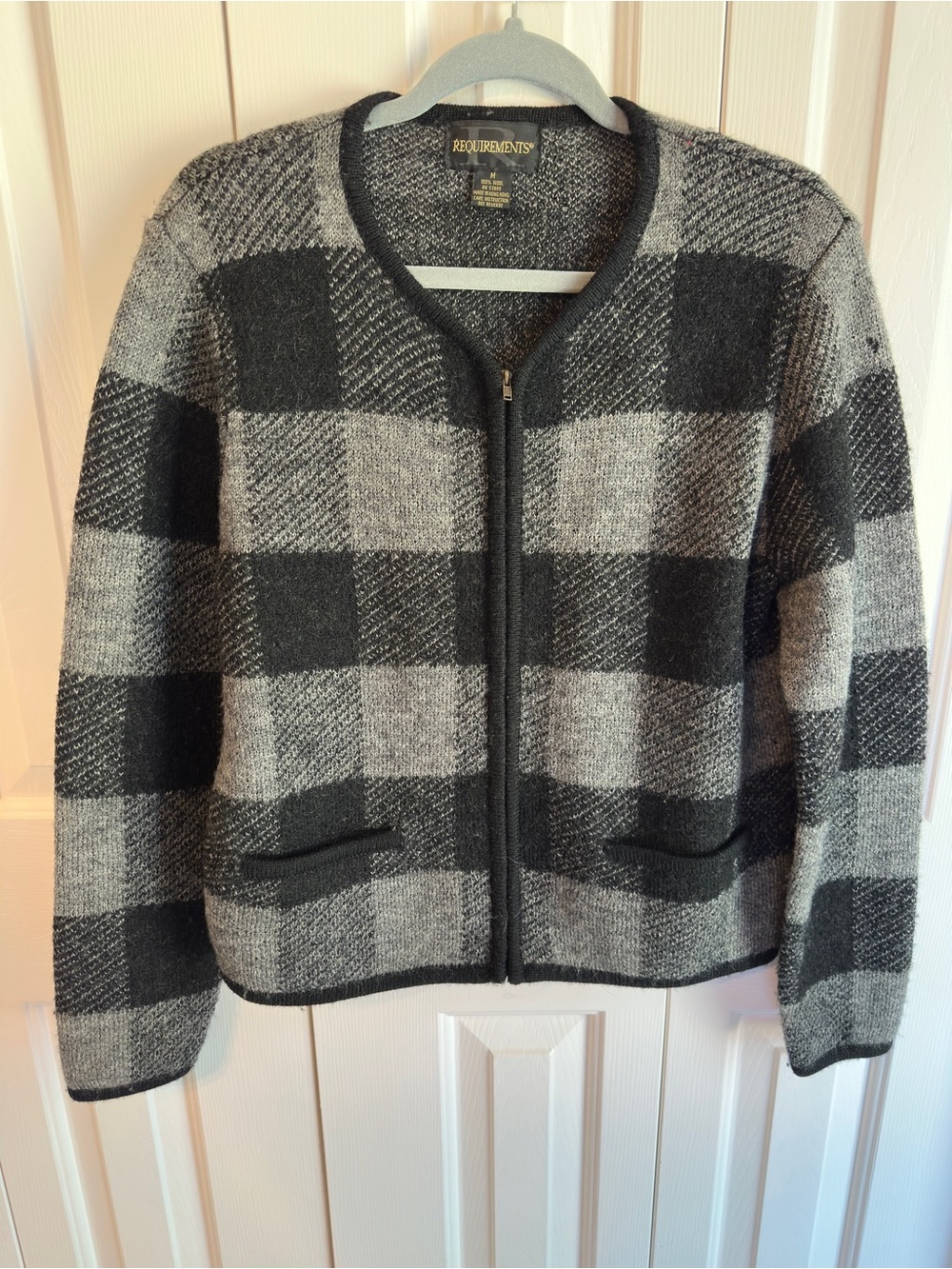 Requirements Black & Gray Buffalo Check Zip Jacket 100% Wool SzM